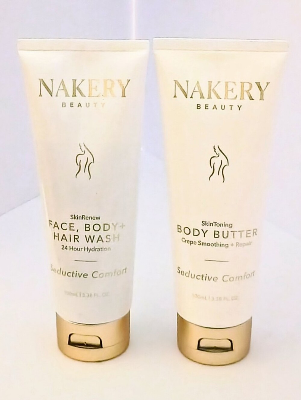 Nakery Beauty Face, Body + Hair Wash & Body Butter Set - Cream & Gold